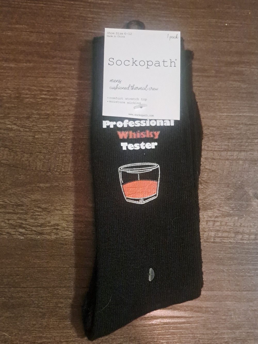 Men's Black 'Professional Whisky Tester' Thick Crew Socks New